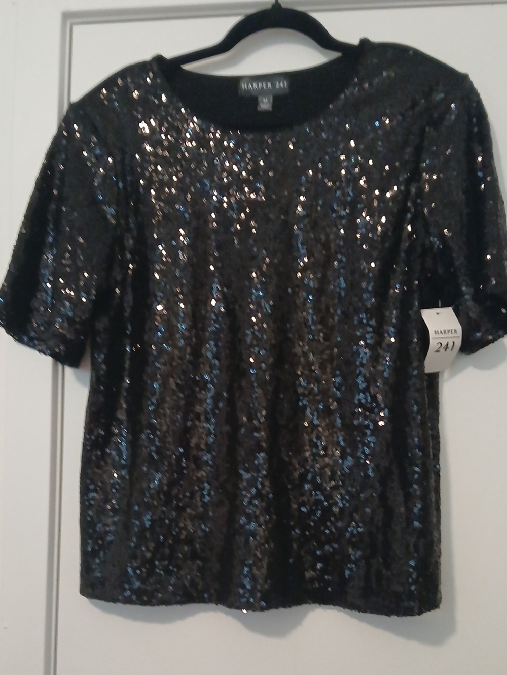 Harper Black Sequin Short Sleeve Crewneck Tee